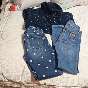 Polka dot jacket jeans, one smiley faces and polka dots one regular size 8